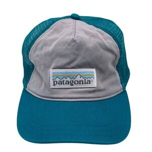 Patagonia Trucker Hat Gray Teal Mesh Logo Mountains Snapback Adult ALL